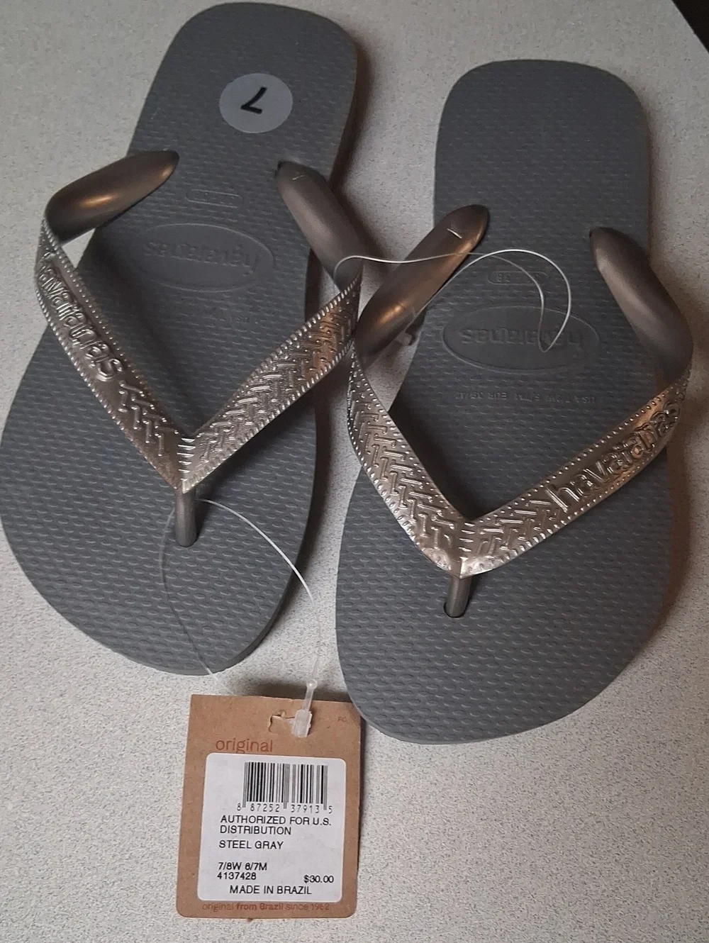 BNWT WOMENS HAVAIANAS GRAY FLIP FLOP SIZE 7/8